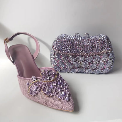 INSIGHTLINK Lady Stones Shoes and Bag Sets for Evening Purses Party Rhinestone Luxury Heels Sandals Set for Party Elegant Pumps