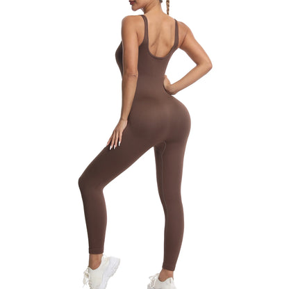 Women's Solid Color Threaded Vest Jumpsuit, Sports Fitness yoga Suit, Jumpsuit