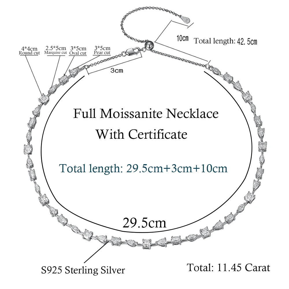MUXIFC Full Moissanite Tennis Necklace Pear Oval Marquise Cut Lab Diamond Choker For Women S925 Silver Wedding Clavicle Chain