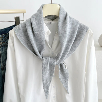 Versatile Knitted Triangle Shawl Solid Winter Scarf Headscarf Women Warm Neck Wrap Casual Layering Scarves for Daily Street Wear
