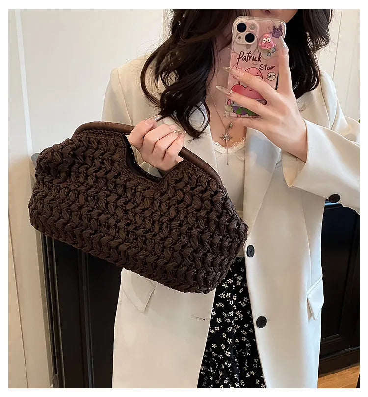 New Summer Beach Bag for Women Clutch Bag Luxury Designer Straw Bags Tote Handbag Fashion Woven Rattan Bags Female Travel Purse