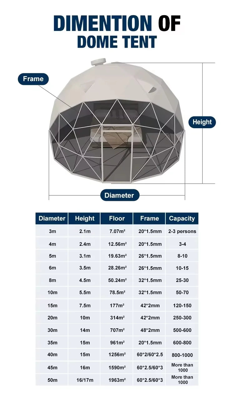 Luxury Geodesic Dome Tent Kit, PVC Canvas Steel Frame Igloo House, Outdoor Glamping Hotel Tent for Resort Garden