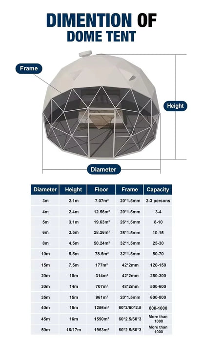 Luxury Geodesic Dome Tent Kit, PVC Canvas Steel Frame Igloo House, Outdoor Glamping Hotel Tent for Resort Garden
