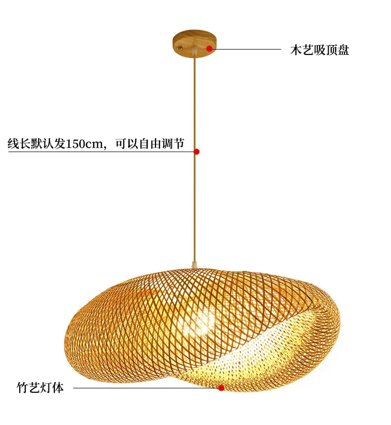 Bamboo Pendant Lights Hand Woven Ceiling Weaving Chandelier Lamp Rattan Wicker Hanging LED Fixtures Home Bedroom Bamboo Art Lamp