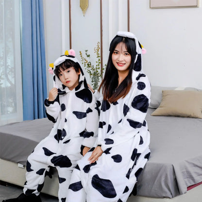 Adults Cow Cartoon Pajamas Animal Onesies Cosplay Costumes Jumpsuit Hooded Sleepwear Halloween One Piece for Performing