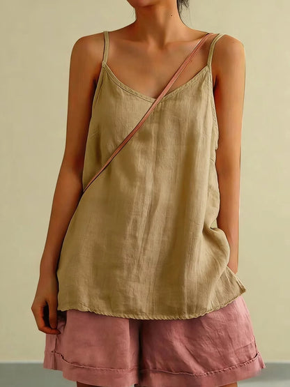 Women's Summer Thin Cotton Linen Style Camisole Fashion Sling Tops Harajuku T-shirt Women Clothing Casual Tank Top Streetwear