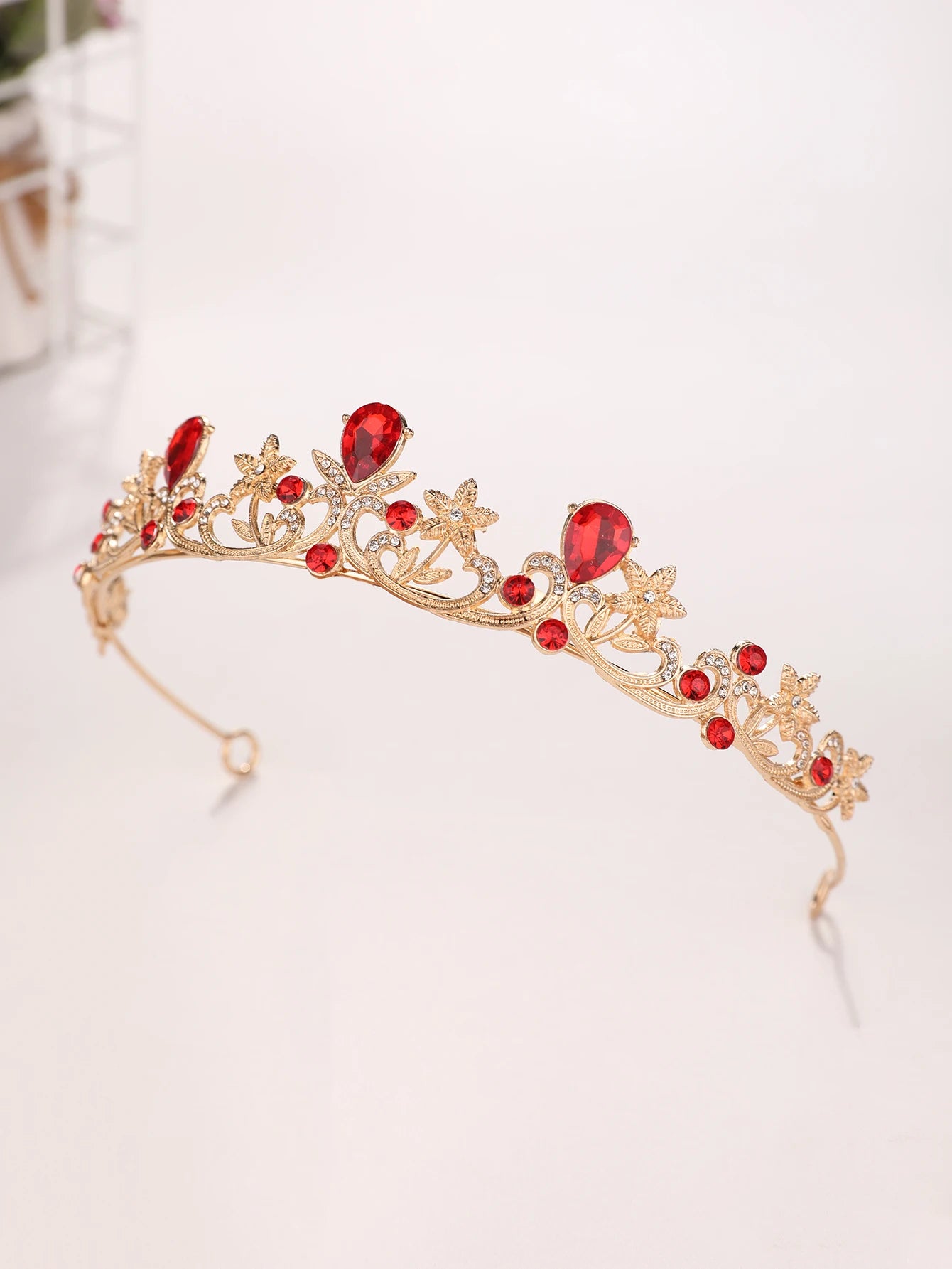 Golden Rose Gold Red Diamond Crown for Bridesmaid Headpiece Light Luxury Style Red Crystal Hairband. Wedding Dress, Formal Wear