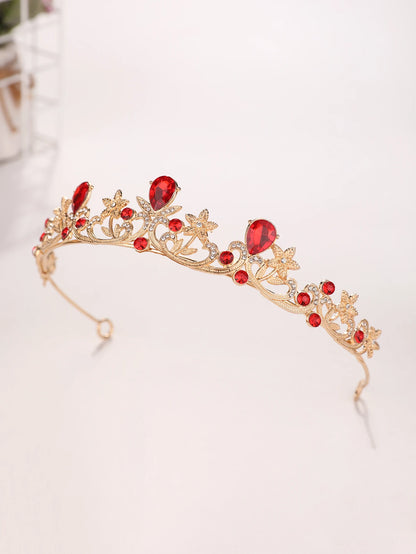 Golden Rose Gold Red Diamond Crown for Bridesmaid Headpiece Light Luxury Style Red Crystal Hairband. Wedding Dress, Formal Wear