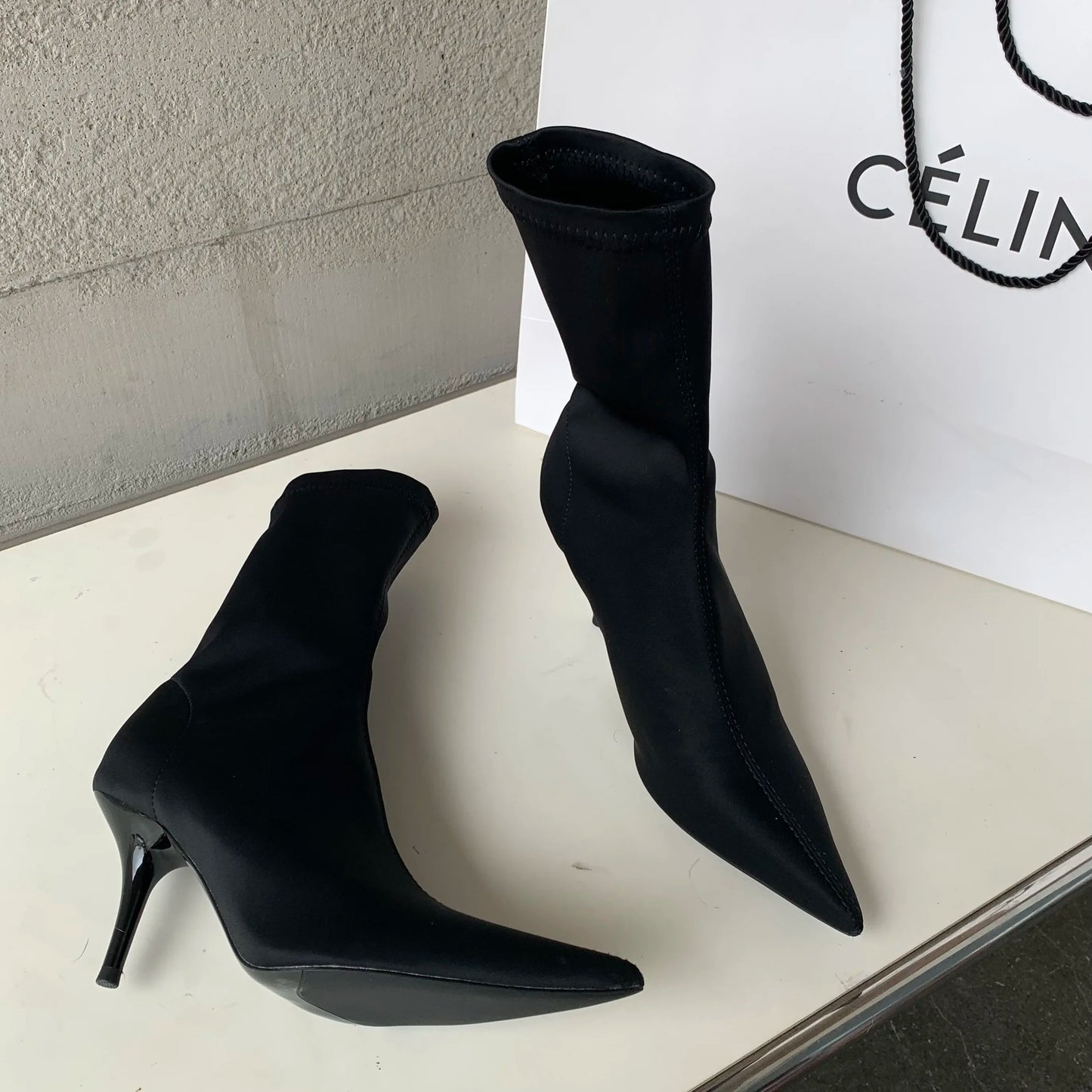 2026 New Spring Autumn Stretch Fabric Women Ankle Boots Sexy Pointed Toe High Heels Fashion Female Socks Pumps Shoes