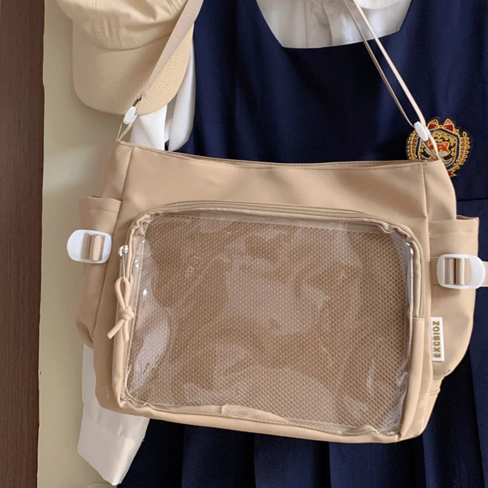 Japanese High School Girls Crossbody Bags Transparent Square Ita Bags Handbags Black Messenger Bag Ladies Sweet Lolita