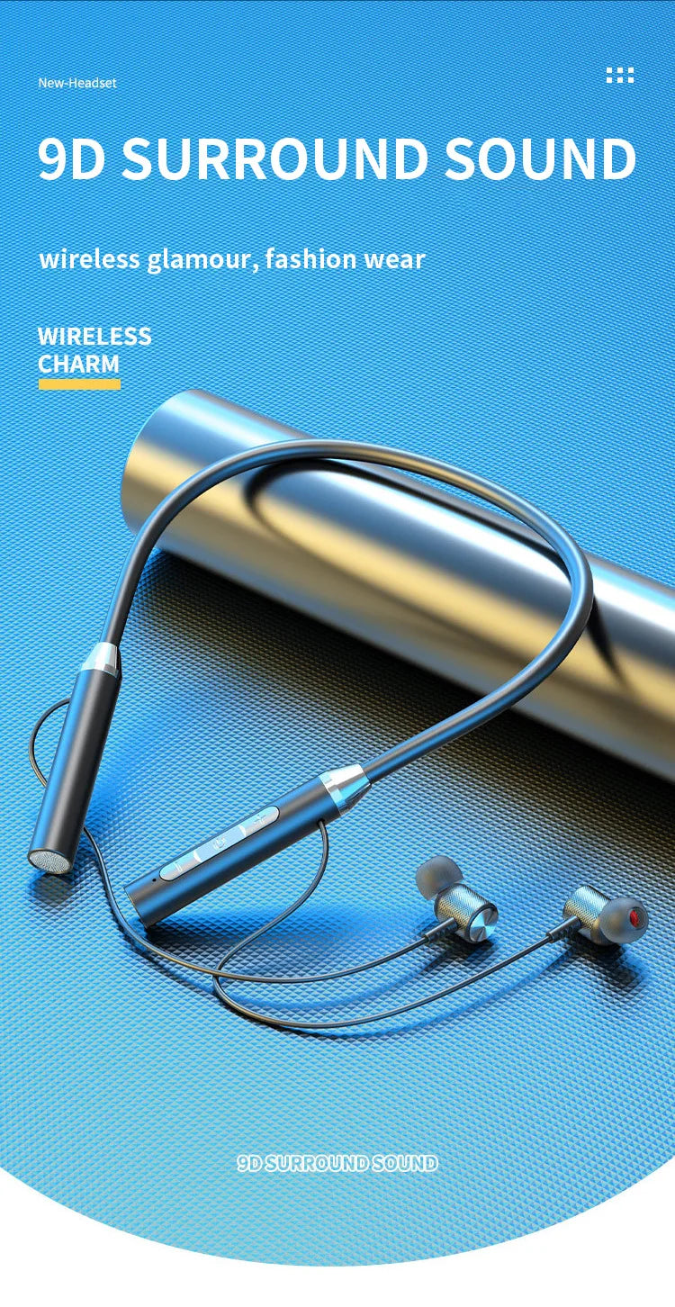Wireless Bluetooth Earphones 9D Stereo Surround Headphone Neckband Magnetic Sport Headset Neck-hanging Earbuds For iPhone Huawei
