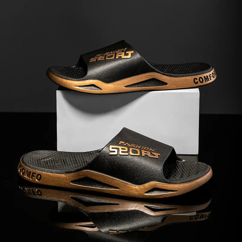 Men's Letter Print Slide Sandals Color Block Thick Sole Sport Slippers 2026