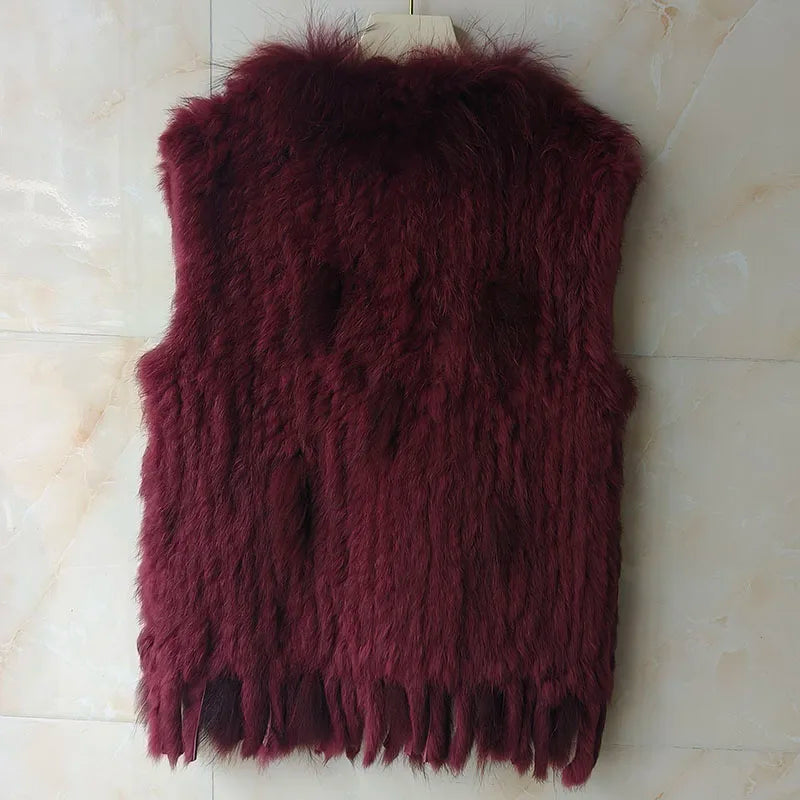 HSPL Sleeveless Women Fashion Fur Vest Knit Waistcoat For Lady For 2018 Spring Real Rabbit Fur Female Vests Black  Waistcoat