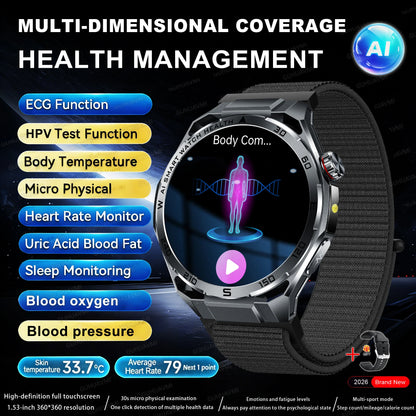 2026 New ECG+PPG Body Fat Analysis Health Smart Watch Uric Acid BP Blood Oxygen Bluetooth call Sports Smart Watch For Men Women