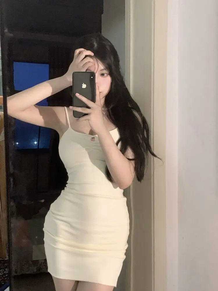 Women's Suspender Dress Sleeveless Low Cut Spring Summer Solid Color Dress Ruffled Hip Wrap Bodycon Dress Party Nightclub Dress