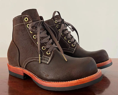 C413 Men Retro Tough Motorcycle Ankle Boots Goodyear Welt Durable Full Leather Outdoor Work Boot