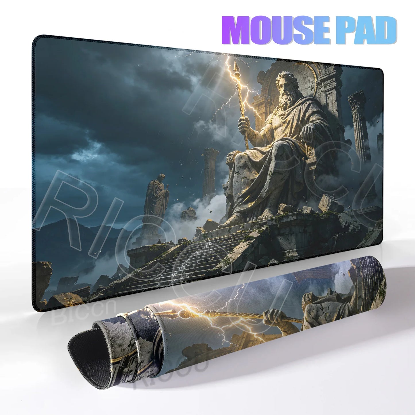 Black Majestic Sculpture Mouse Pad Large Desk Accessories Desk Pad Rubber Base Edge Mousepad Non-Slip Mousepad for Office