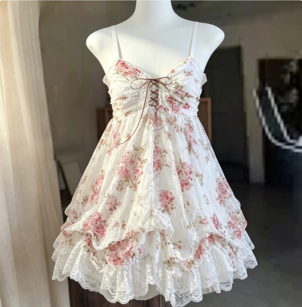 Lace Purple Dot Mini Dress Women Floral Dress Elegant Casuak Y2k Boho Kawaii Vintage One Piece Dress Korean Fashion Vintage Chic