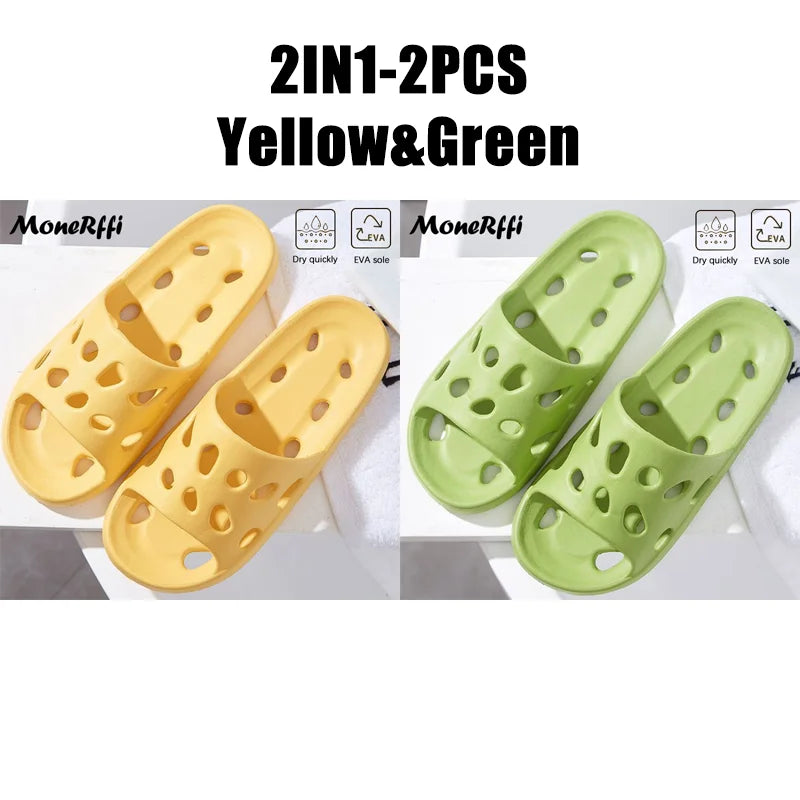 Bathroom House Cheese Slippers Light Weight Water Leaky Beach Flip Flop Non-slip Pool Swimming Aqua Shoes