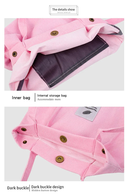 Corduroy Bag Handbags for Women Shoulder Bags Female Soft Environmental Storage Reusable Girls Small and Large Shopper Totes Bag