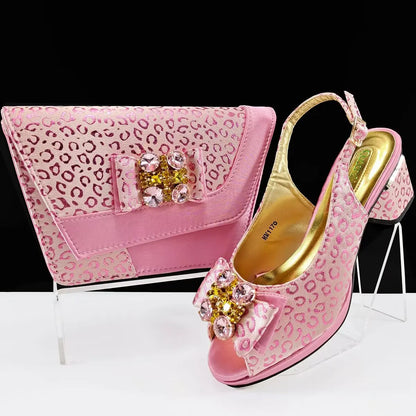 Doershow Italian green Shoes And Bag Sets For Evening Party With Stones Italian Leather Handbags Match Bags!  1-1