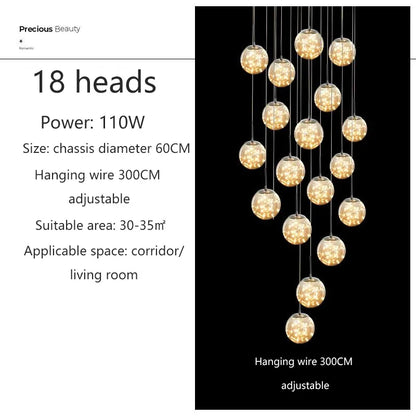 Starry Sky Staircase Lamp Long Chandelier Nordic Design Duplex Corridor Light Luxury Creative Pendant Lights Apartment Hall