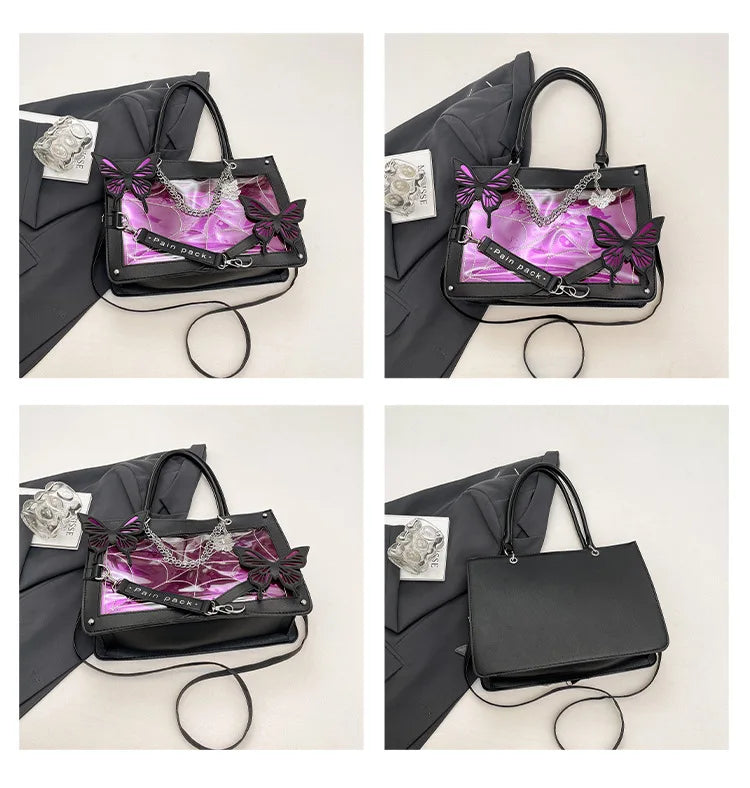Sweet Y2k Lolita Butterfly Chain Shoulder Bags Trendy Gothic Harajuku Ita Bag Japanese Chic Women Transparent Handbags Crossbody