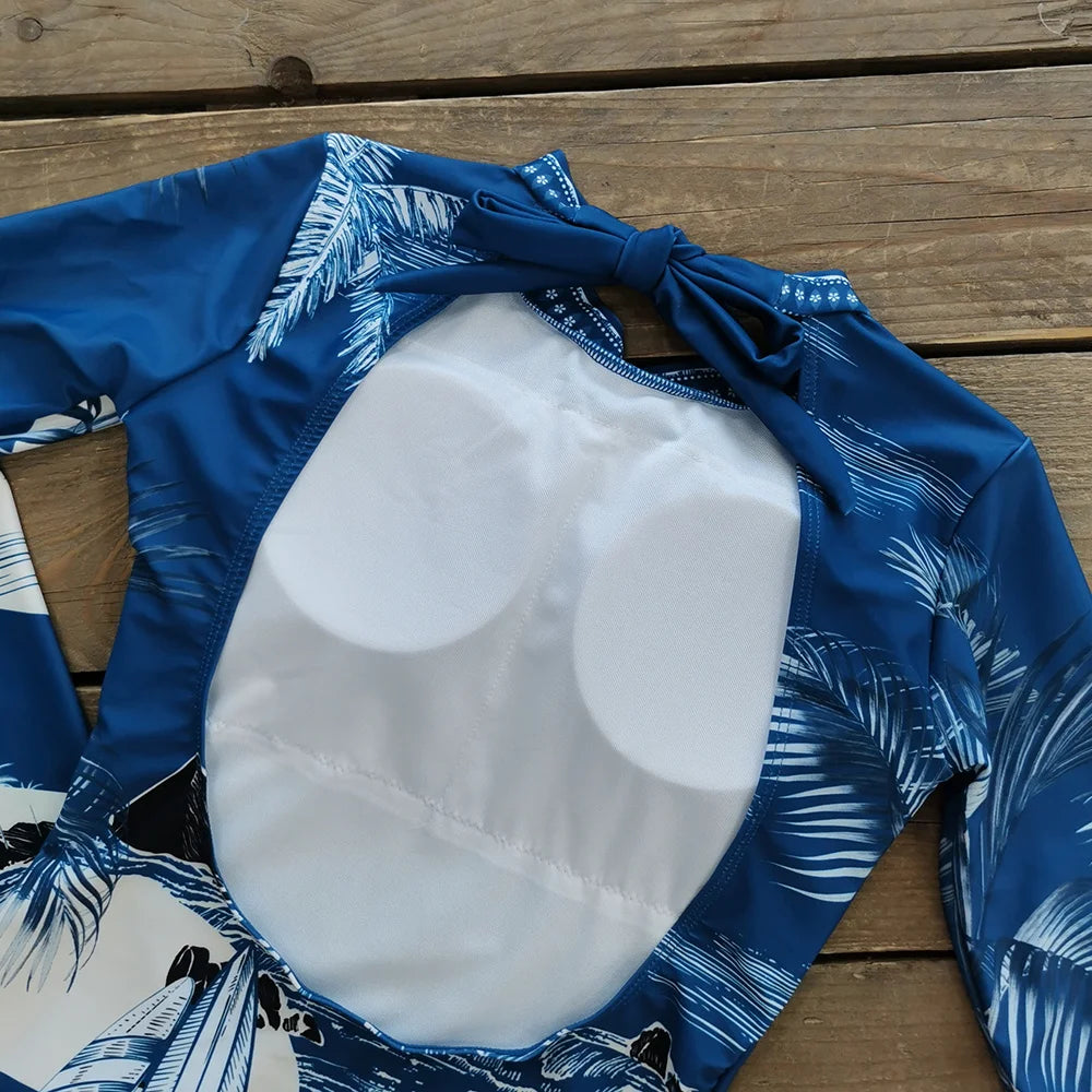 2026 Surfing Sport Swimsuit Long Sleeves Women One Piece Swimsuit  Swimwear Solid Monokini Bathing Suit Tropical Bodysuit Female