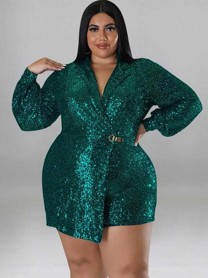 Jumpsuits Women Elegant Luxury Plus Size Party Ladies Long Sleeve Jumpsuit with Sequins 3xl 4xl 5xl Sexy Evening Woman Jumpsuit