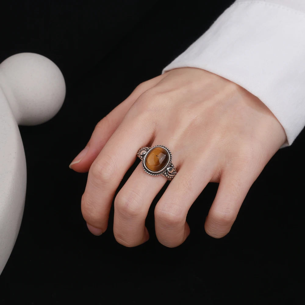 New Fashion 925 Silver Oval High Quality Natural Tiger Eye Rings for Men Women Gifts Trendy Jewelry Wholesale Dropshipping