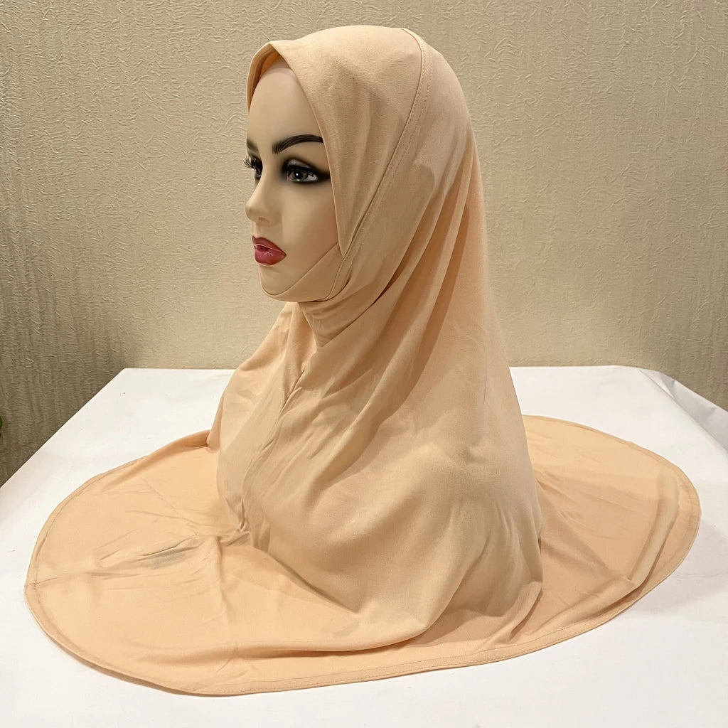H124 Adults high quality big size muslim hijab scarf with chin part islamic headscarf hats armia pull on headwrap turban caps