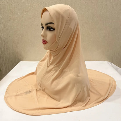 H124 Adults high quality big size muslim hijab scarf with chin part islamic headscarf hats armia pull on headwrap turban caps