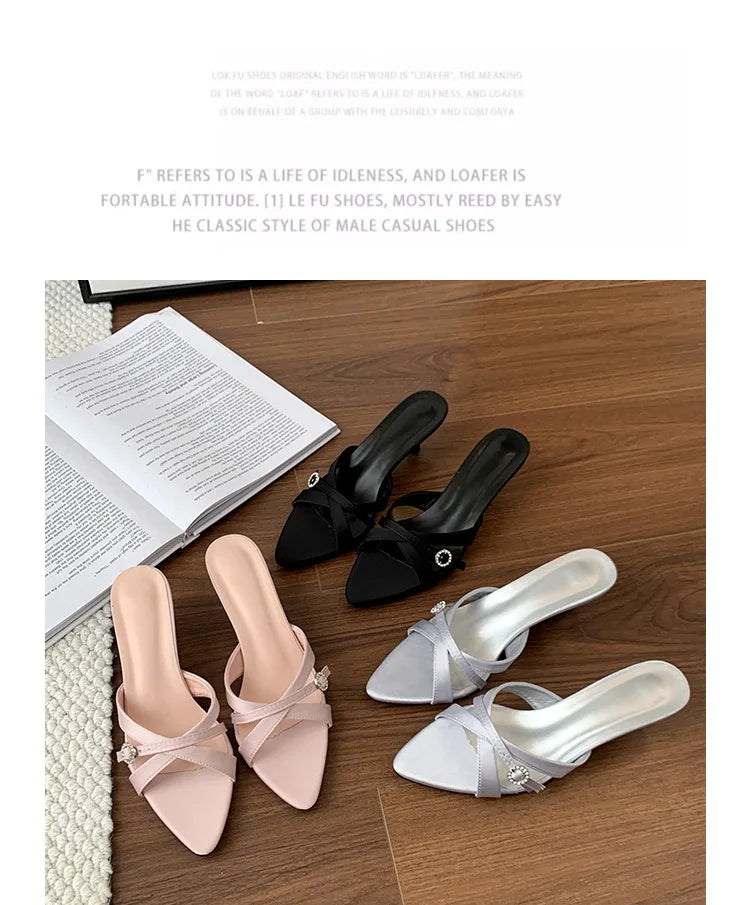 Sexy High Heels Slippers Pointed Toe Heels Shoes for Woman Sandals Luxury Dress Slides Elegant Pumps Party Mujer Flip Flops