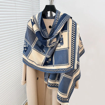 Luxury Warm Poncho Cashmere Winter Women Scarf Horse Print Shawl Wraps Female Thick Pashmina Blanket Bufanda Travel Echarpe 2024