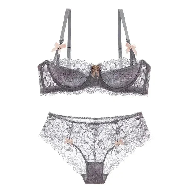MOYISU French Romantic Lace Comfortable Breathable セクシー Tushy Slim Bra Collection Pure Desire Girls Push Beautiful Underwear SET