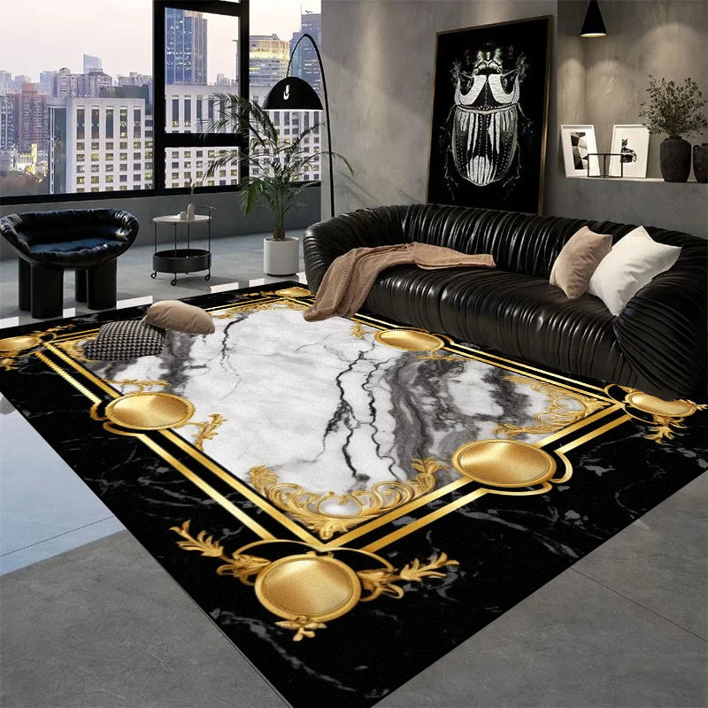 Europe and America Luxury Rugs for Living Room Decoration Home Golden Parlor Large Carpet Non-slip Bedroom Mat Washable Soft Rug