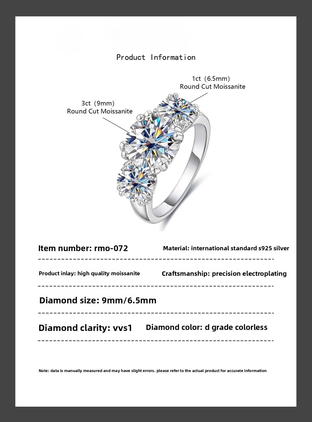 Carnica Luxury 925 Sterling Silver 5CT Real Moissanite Ring D Color Closed Band for Women GRA Diamond Wedding Jewelry Gift Hot