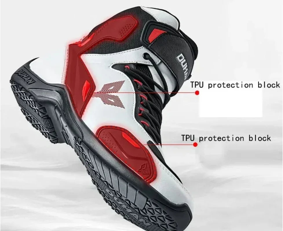 DUHAN Male Boots for Motorcycle Waterproof Anti Slip Fall Prevention Mid Top Men Leather Riding Shoes Autumn Winter Cycling Shoe