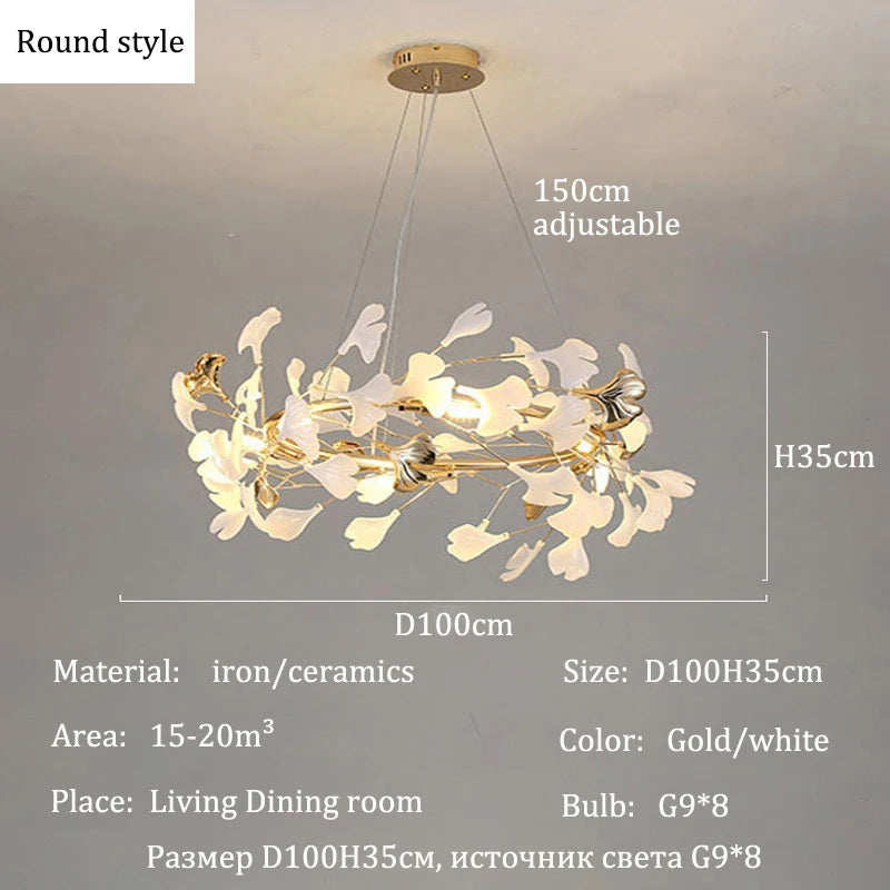 Modern Ceramics Chandeliers Home Ginkgo Biloba Decoration Villa Living Room Lighting Pendant Lamps Indoor Hanging Lights Fixture