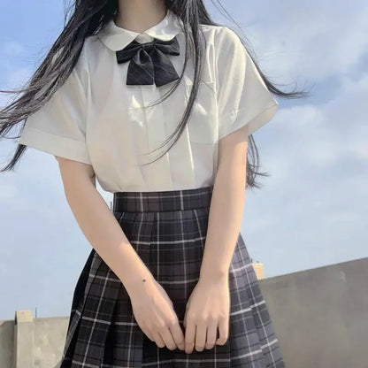 New Japanese School Uniform Korean Student Jk Seifuku Blouse Pleated Skirt Tie Full Set Girl Plaid Skirt Pink Uniforms For Woman