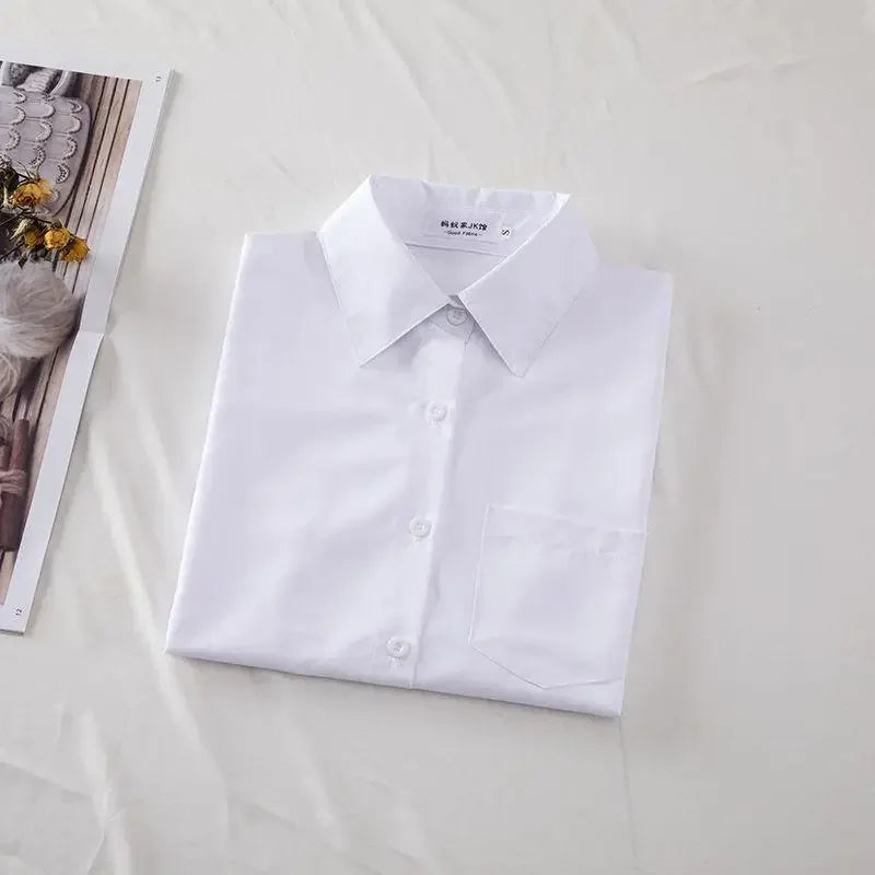 New Hot 2025 XS-3XL Women's Summer V Neck Long Sleeve Slim Casual White Shirt Tops Blouses For JK School Uniform Student Clothes