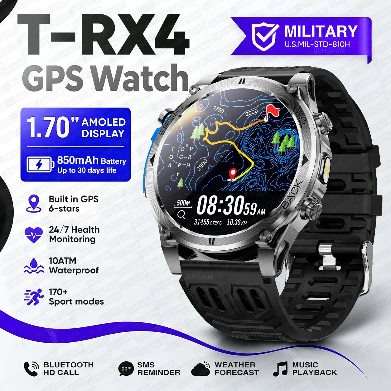 2026 New Military T-RX4 Ultra GPS Smart Watch Men 10ATM Waterproof Compass Flashlight Bluetooth Call Sports tracker Smartwatch