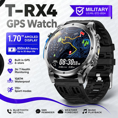 2026 New Military T-RX4 Ultra GPS Smart Watch Men 10ATM Waterproof Compass Flashlight Bluetooth Call Sports tracker Smartwatch