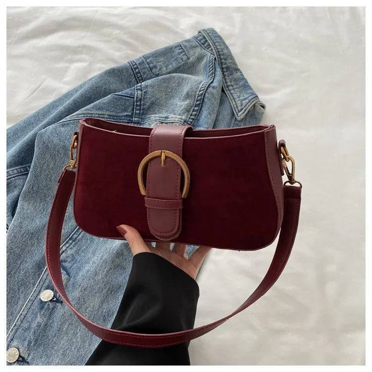 Woman Faux Suede Underarm Shoulder Bag Zipper Fastener Fashionable Cross Body Bags for Small Square Bag Suitable Daily Outfit