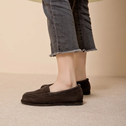Winter Shoes Women's 2026 New Wool One-piece Women's Loafers Low Heel Fashion Casual One-Foot Slip-on Warm Ladies Shoes