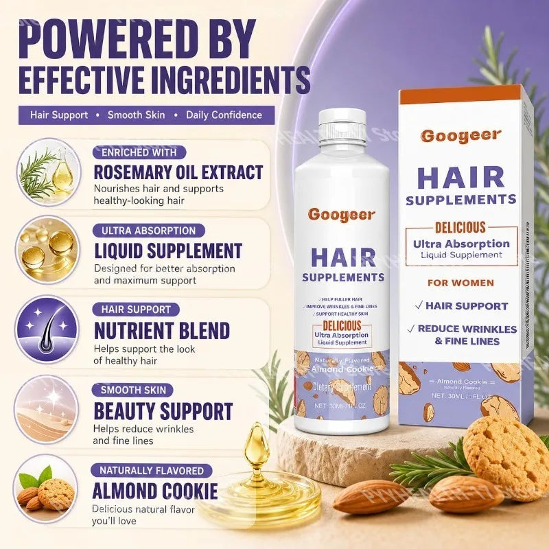 Hair Supplements Drops with Rosemary Oil Extract Ultra Absorption for Hair Support and Reduce Wrinkles & Fine Lines 30 ML