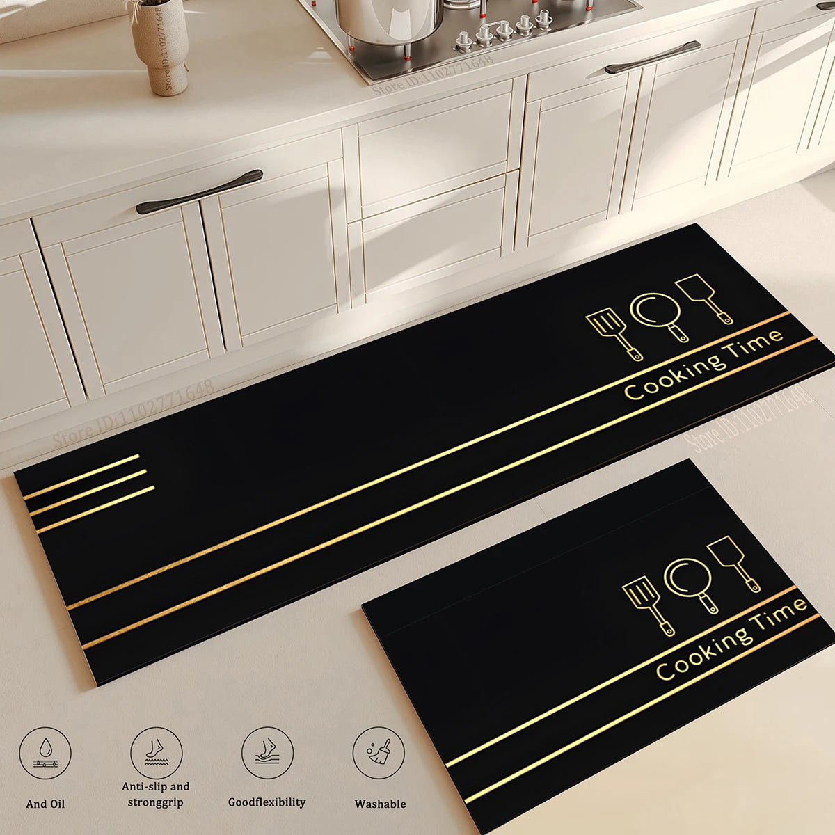 Kitchen Corner Floor Mat  Waterproof Carpet Non-slip Foot Mats Long Carpets Rug Black Plaid Home Decoration Rugs Washable Mat