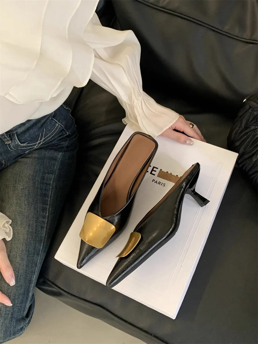 Luxury Womens Shoes High Heels Mules Shoes Pointed Toe Heeled Sandals for Women Elegant Party Slides 2025 Designer Shoes Zaoatos