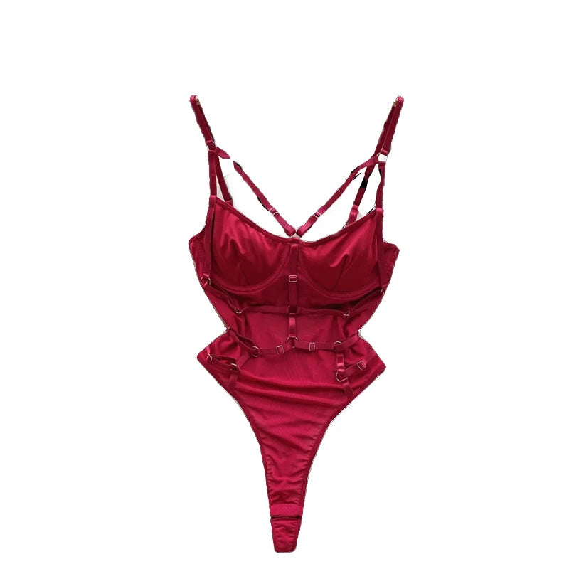 CHILLGIO Women Sexy Lace Strappy Rompers Lingerie One Piece Combination Bodycon Catsuits Sheer Fashion Solid Push Up Bodysuits
