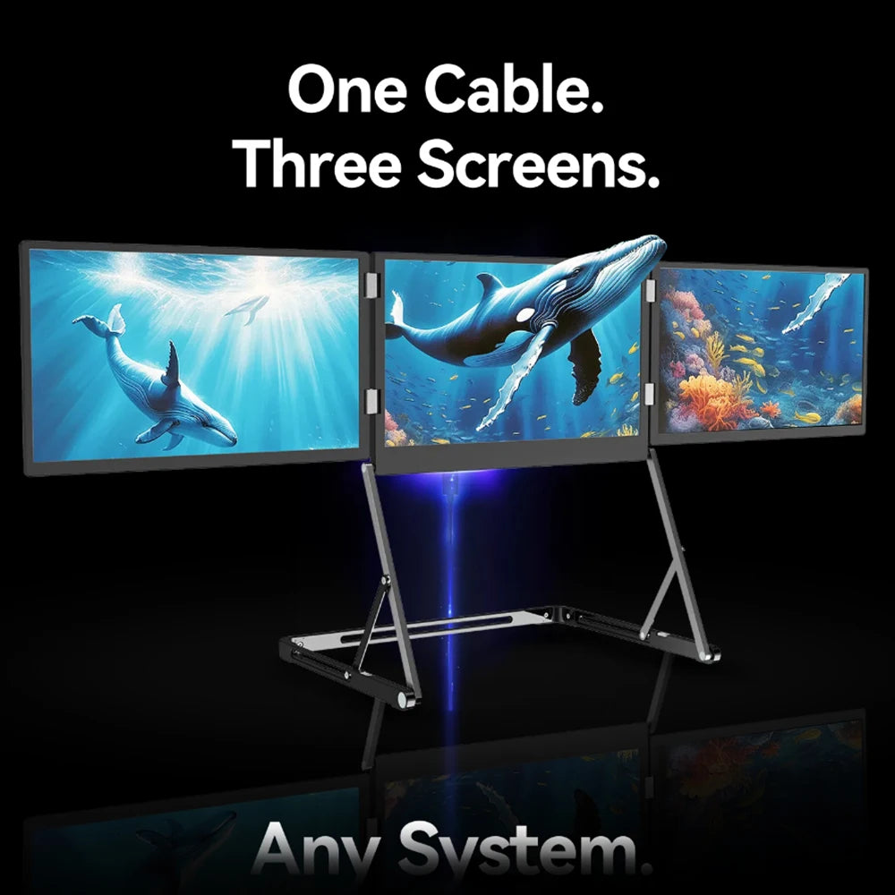 Sibolan 14" Tripe Laptop Screen Extender 60Hz 100% sRGB Metal Body HDMI USB-C Plug Three Screen Portable Monitor For mac OS Win